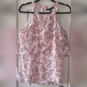 White House Black Market Pink and Blue Swirl Blouse